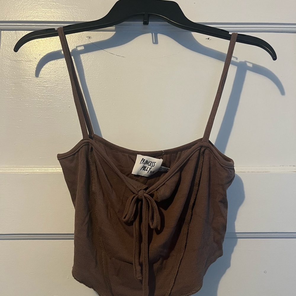 Princess Polly Chocolate Tie-Front Crop Top